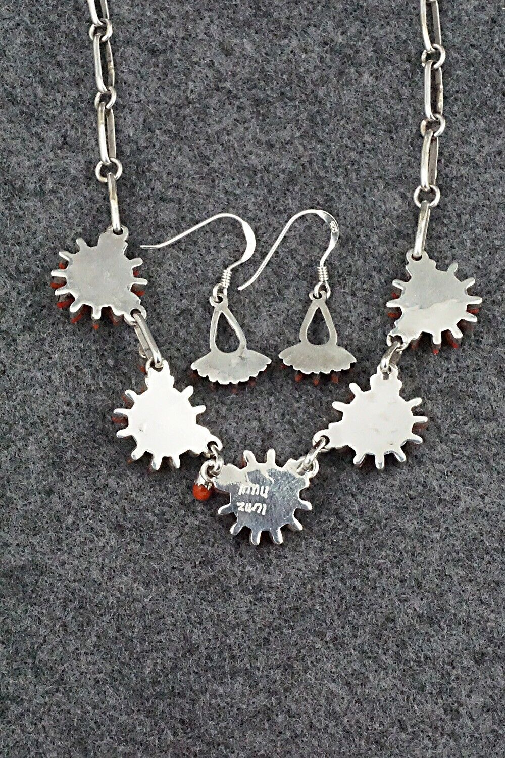 Coral & Sterling Silver Necklace and Earrings Set - Mildred Ukestine