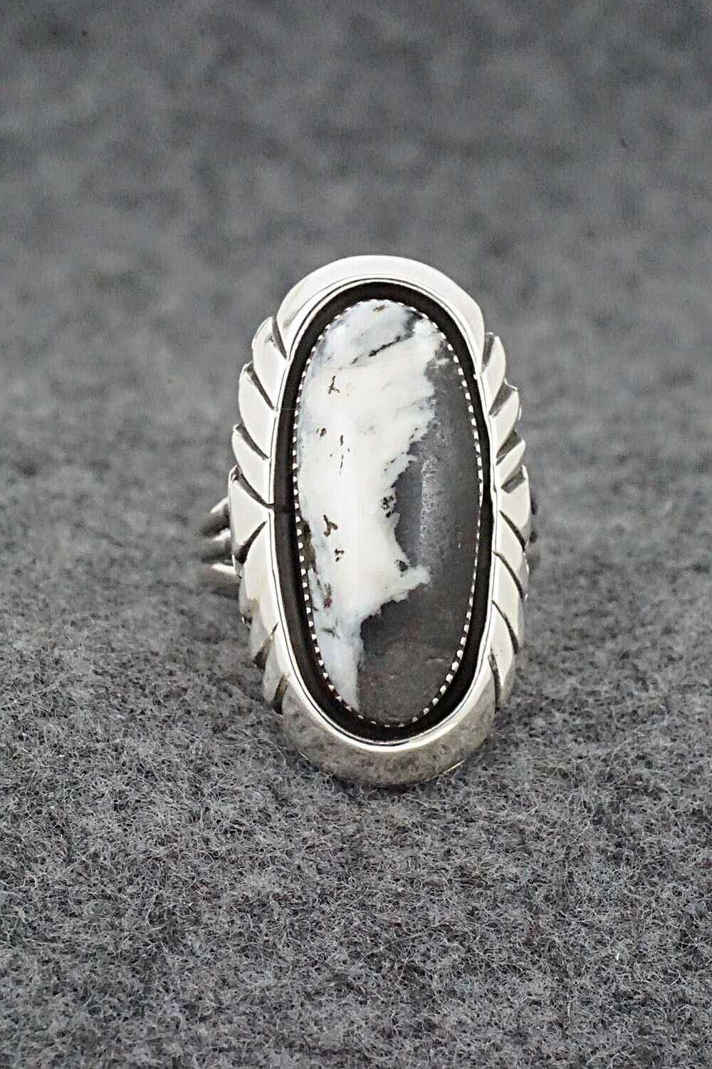 White Buffalo & Sterling Silver Ring - Myra Benally - Size 7.25