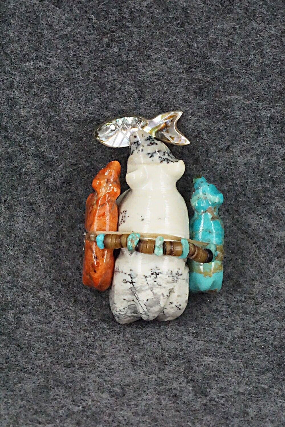 Bears with Fish Zuni Fetish Carving - Daisy Rose Leonard