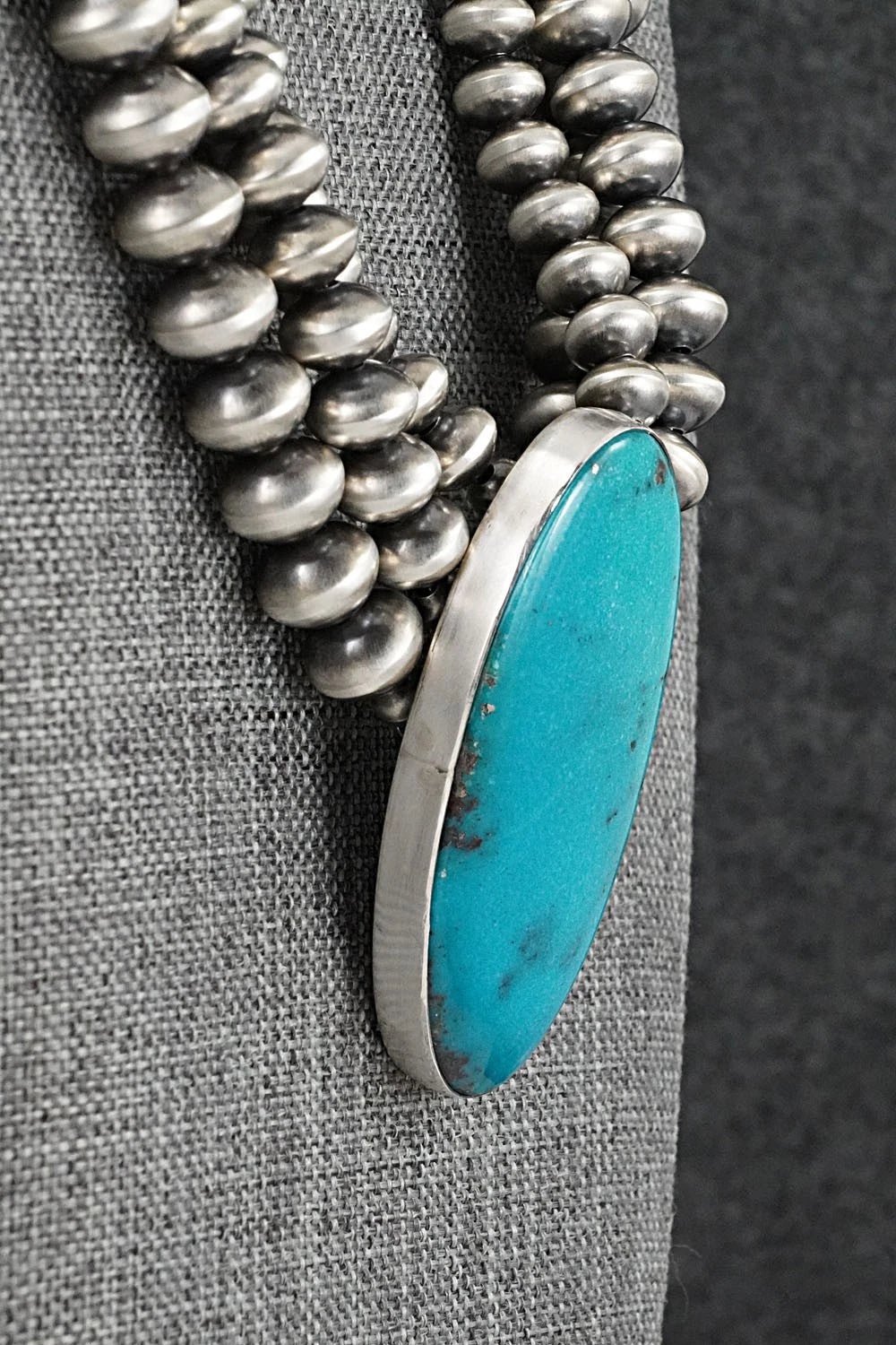 Turquoise & Sterling Silver Navajo Pearl Necklace - Gruber & Halwood