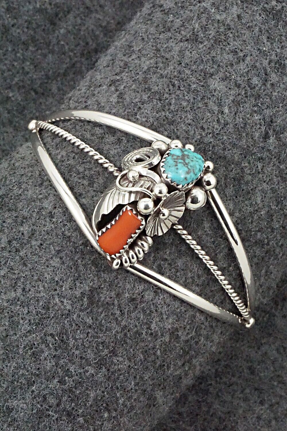 Turquoise, Coral & Sterling Silver Bracelet - Max Calladitto