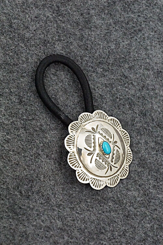 Turquoise & Sterling Silver Hair Tie - Bertha Begay