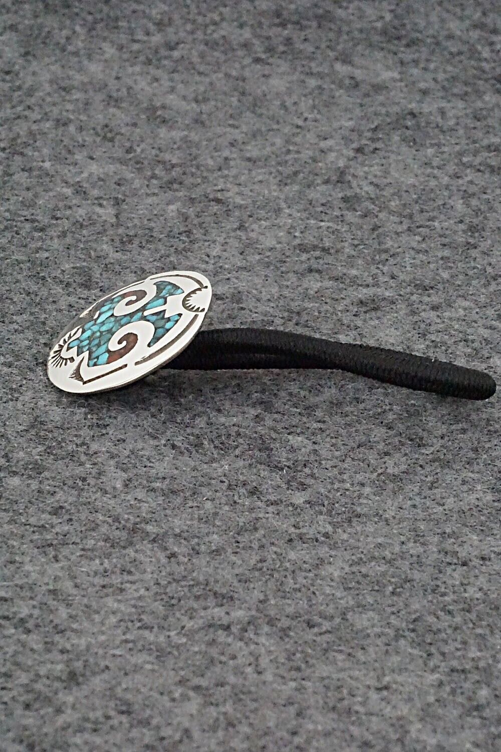 Turquoise, Coral & Sterling Silver Hair Tie - Joleen Yazzie