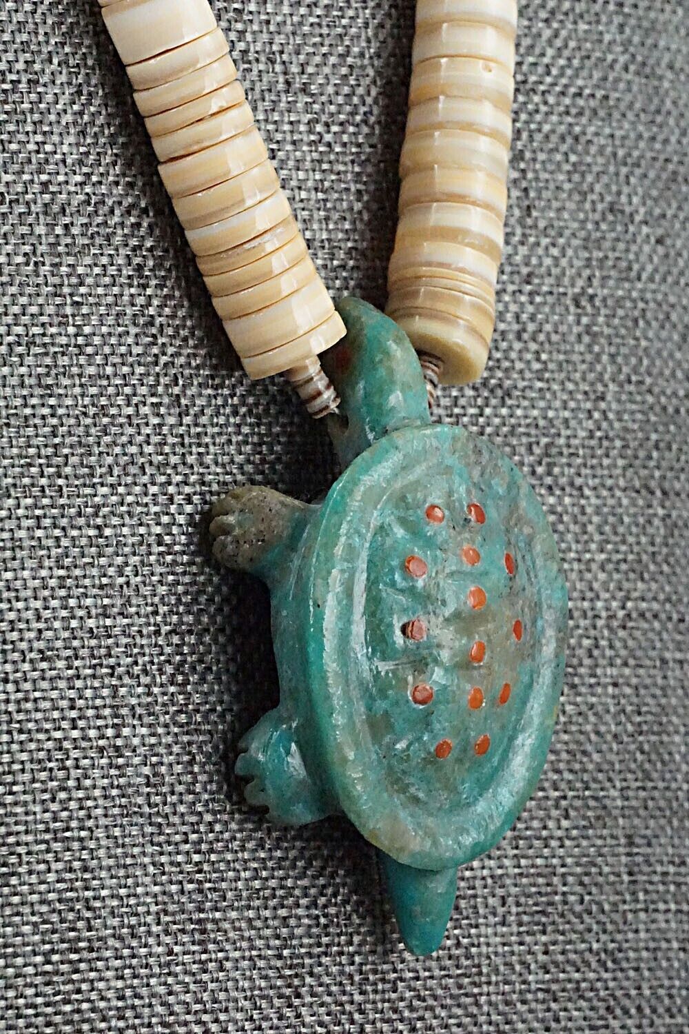 Multi Stone Turtle Zuni Fetish Carving Beaded Necklace - Andres Quandelacy
