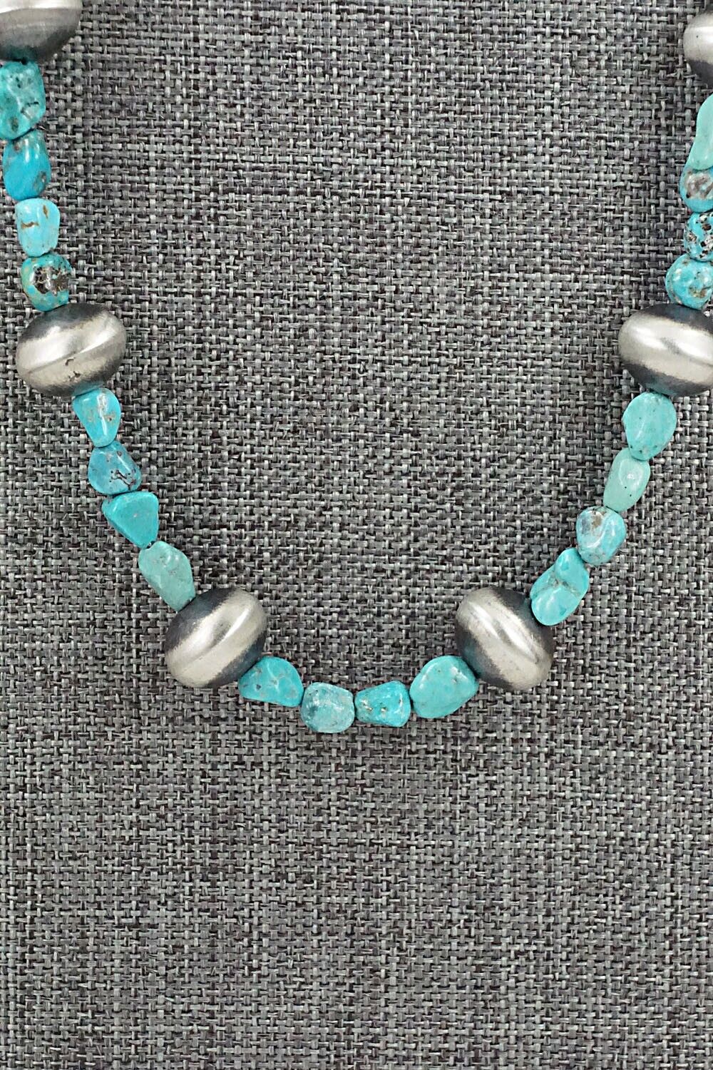 Turquoise & Sterling Silver Necklace 26" - Doreen Jake