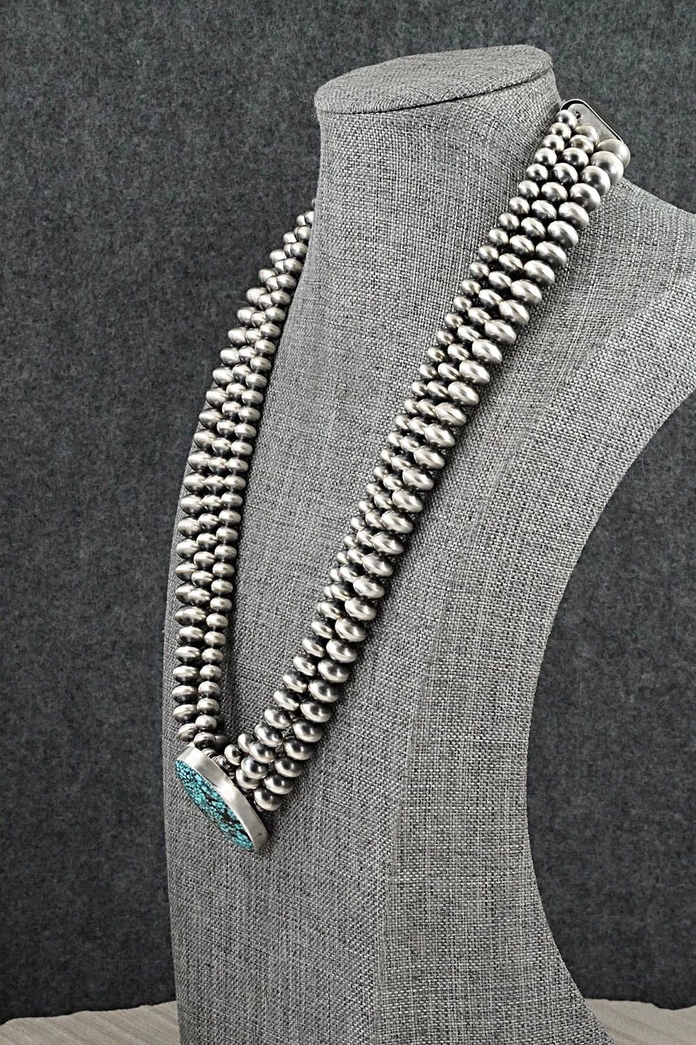 Turquoise & Sterling Silver Navajo Pearl Necklace - Gruber & Halwood