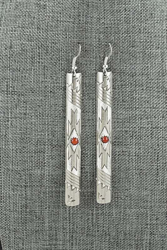 Coral & Sterling Silver Earrings - Zane Tahe
