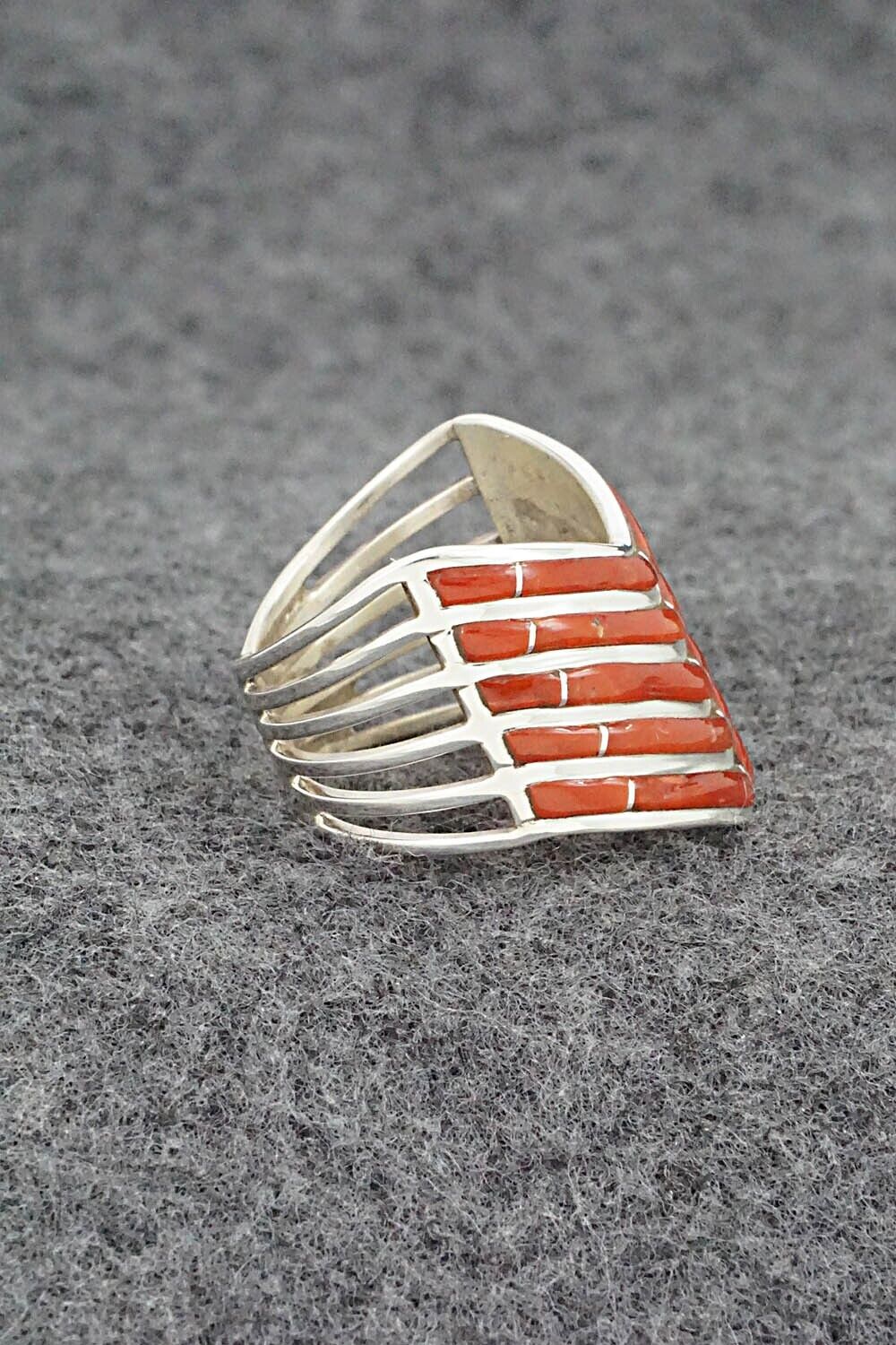Coral & Sterling Silver Ring - Andrew Enrico - Size 8.5