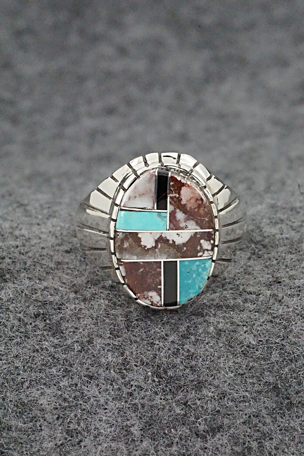 Wild Horse, Turquoise, Onyx & Sterling Silver Ring - Trevor Jack - Size 12