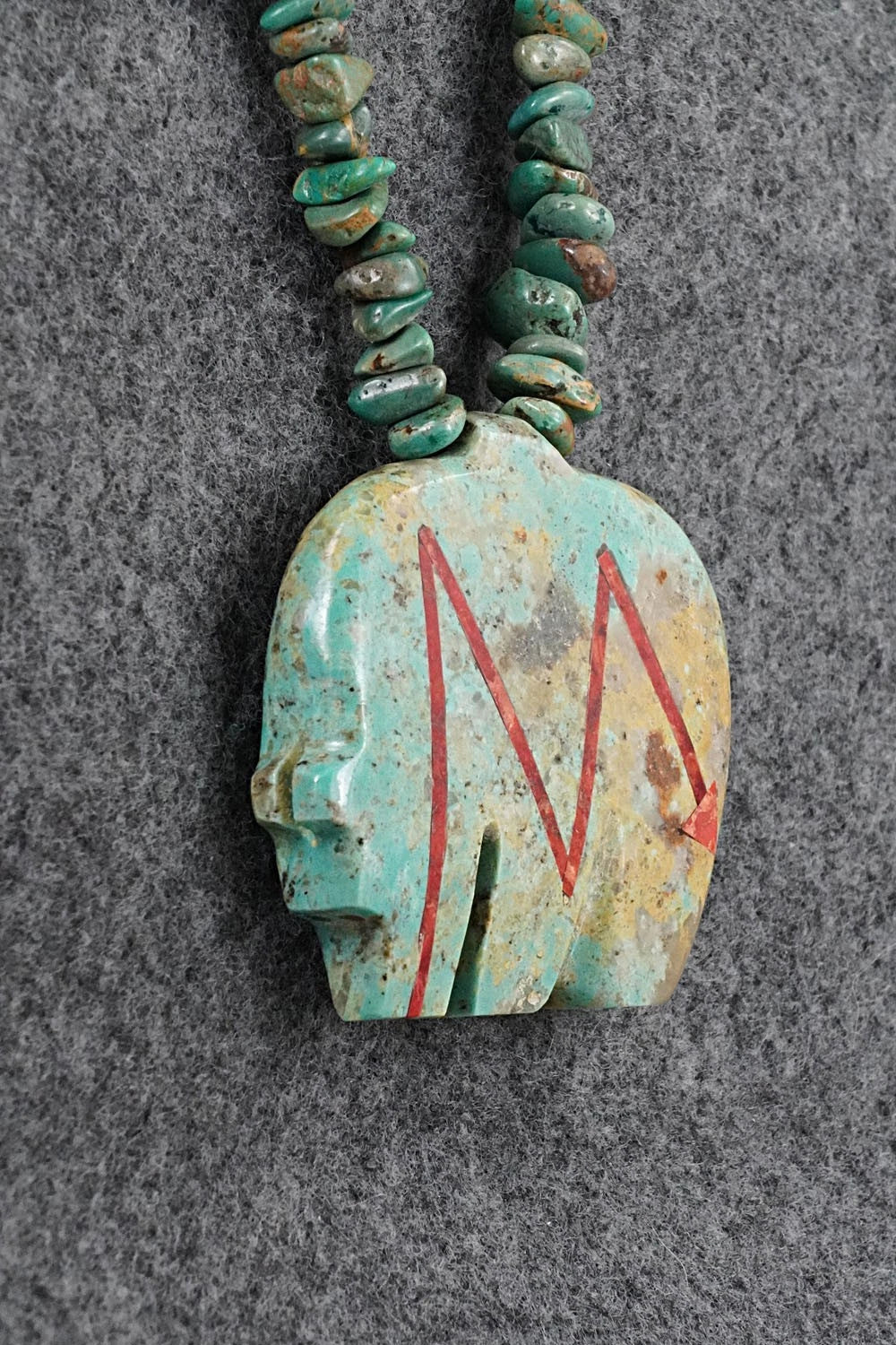 Turquoise Zuni Fetish Carving & Sterling Silver Necklace - Bernard Laiwakete