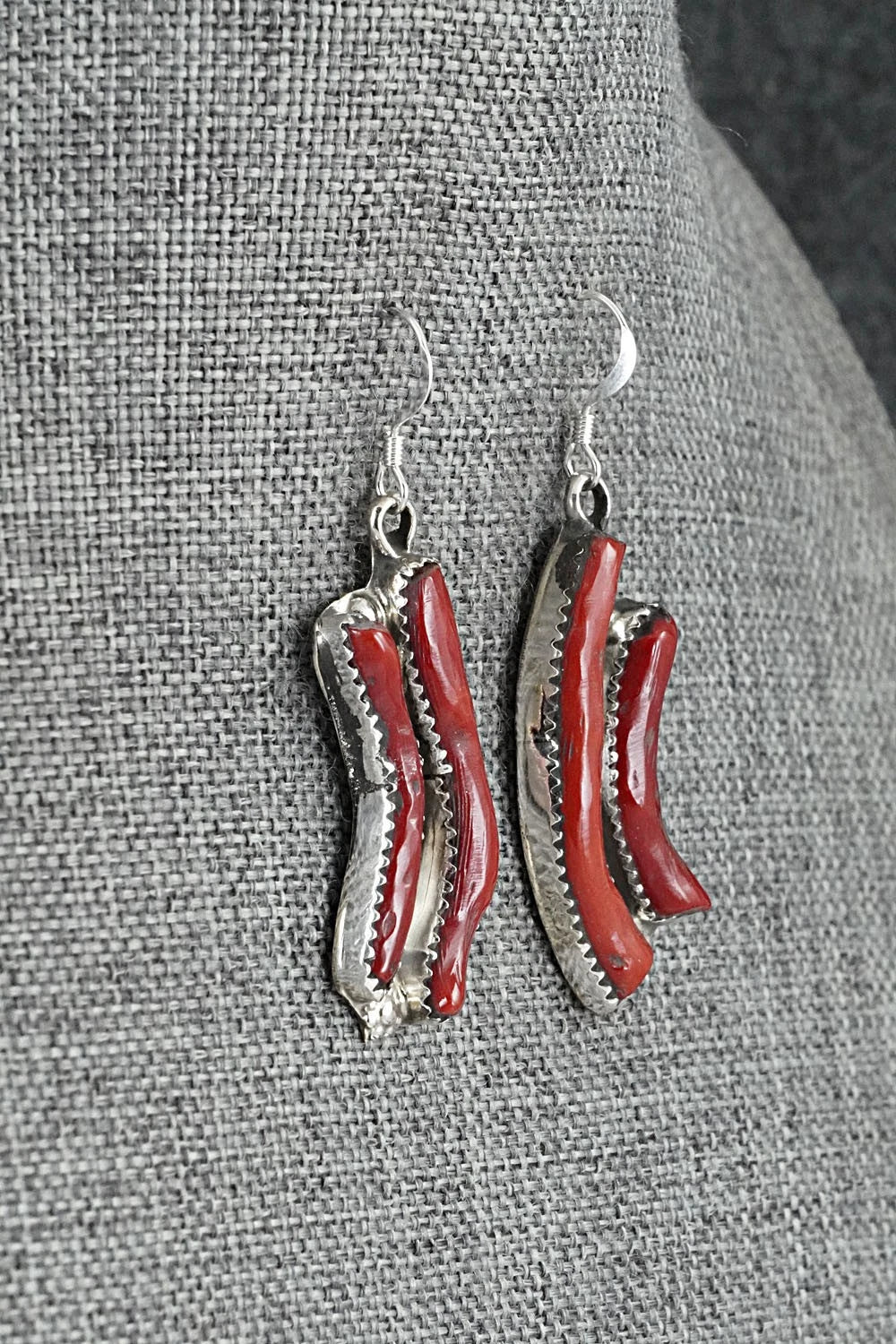 Coral & Sterling Silver Necklace and Earrings Set - Tsabetsaye