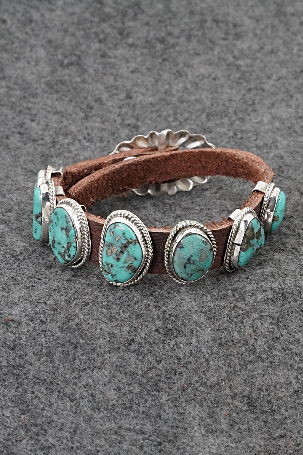 Turquoise, Sterling Silver & Leather Bracelet - Marlene Ramone