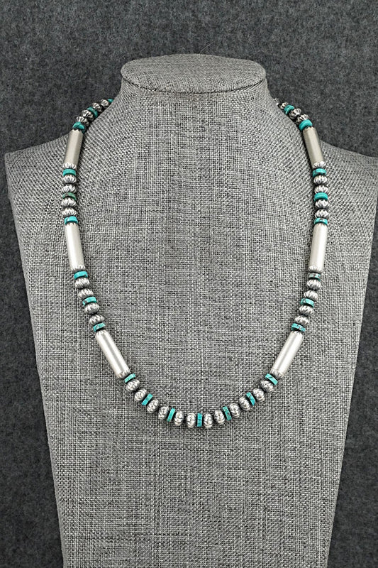 Turquoise & Sterling Silver Navajo Pearl Necklace 18" - Tonisha Haley