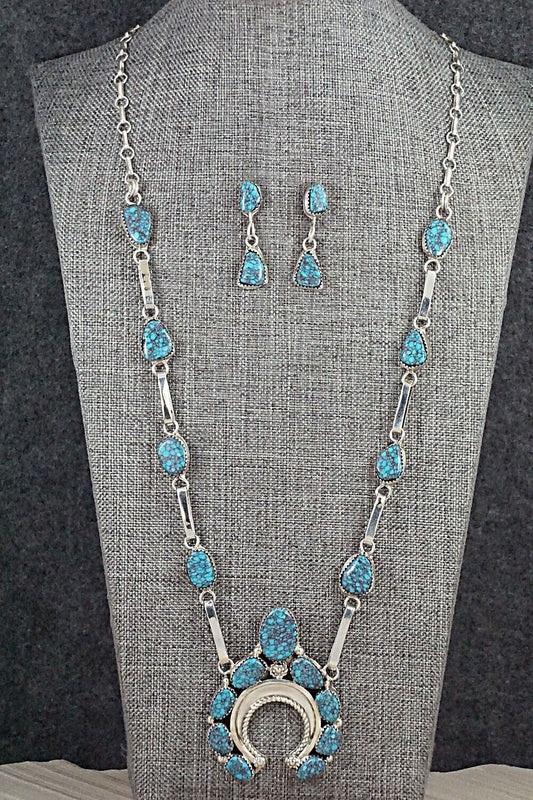 Turquoise & Sterling Silver Necklace and Earrings Set - Vangie Tsabetsaye