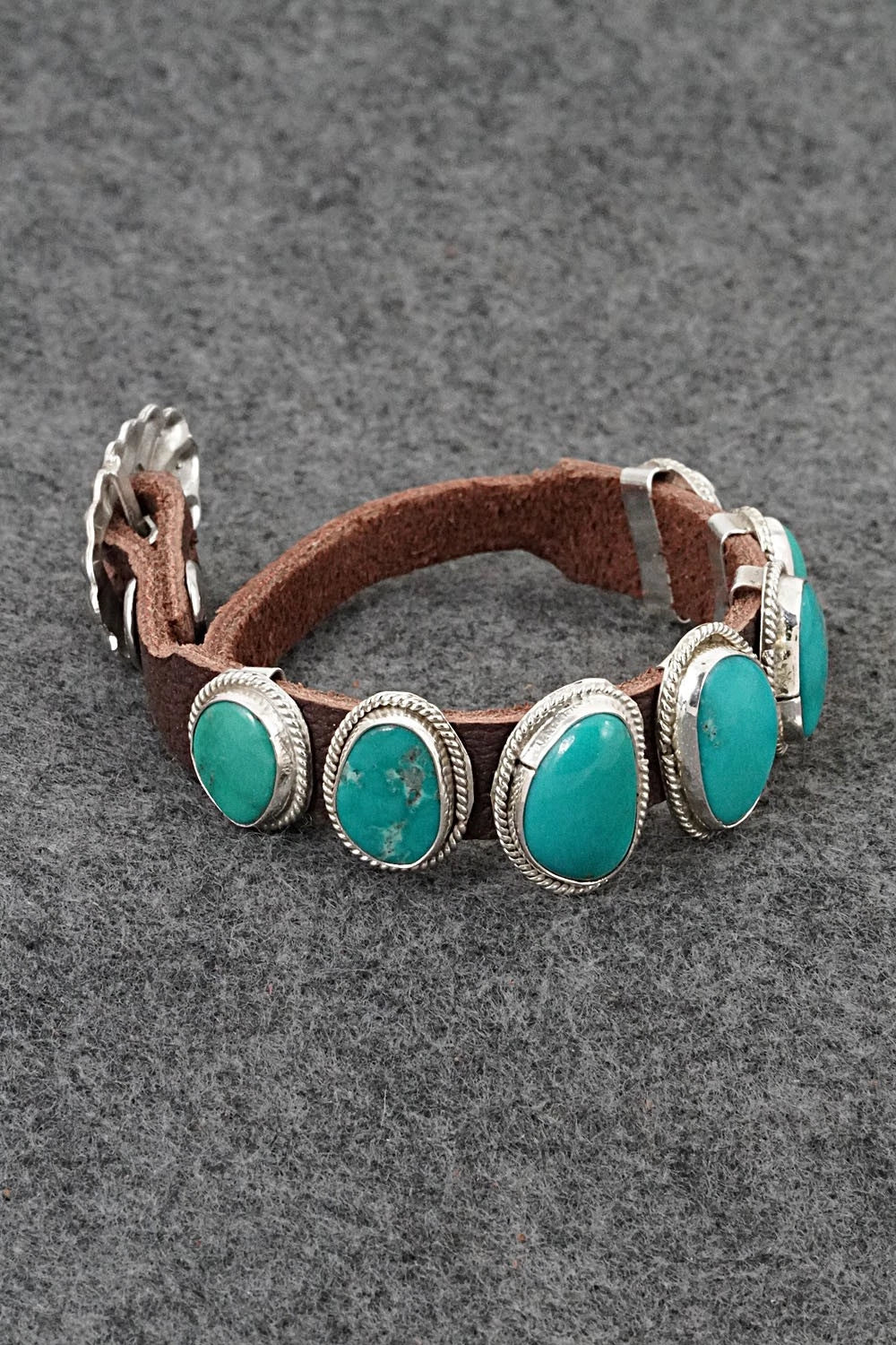 Turquoise, Sterling Silver & Leather Bracelet - Rosita Charlie