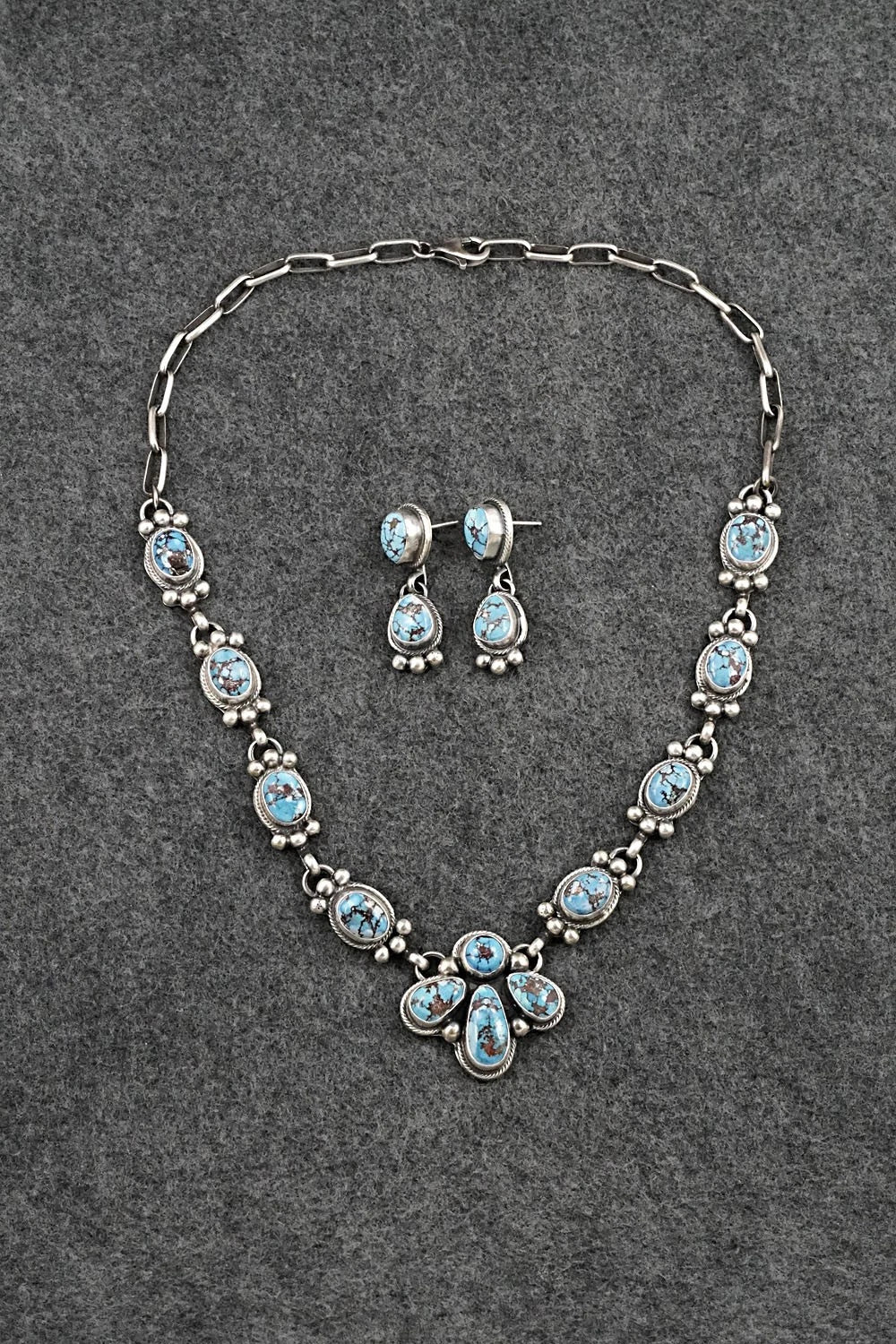 Turquoise & Sterling Silver Necklace and Earrings Set - Kathleen Livingston