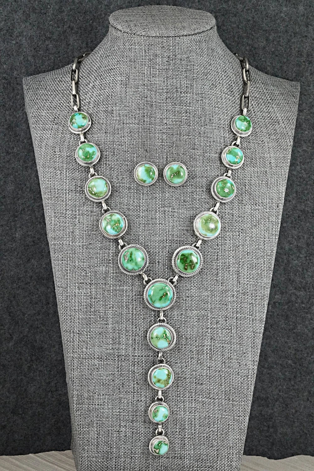 Turquoise & Sterling Silver Necklace and Earrings Set - Darrin Livingston