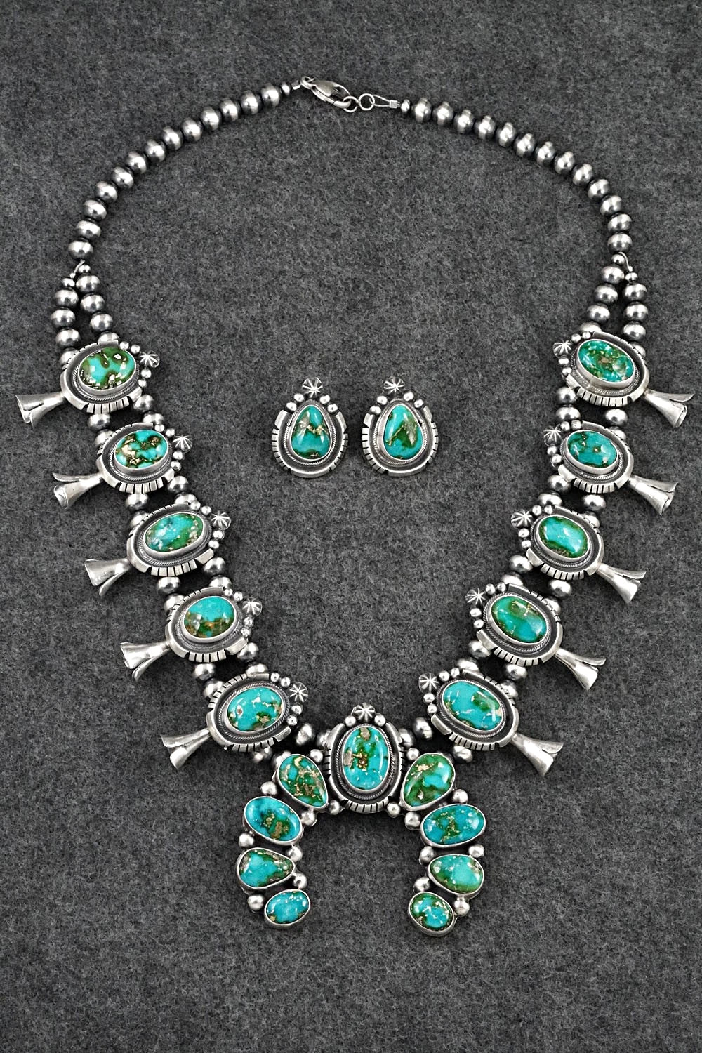 Turquoise & Sterling Silver Squash Blossom Set - Bob Becenti