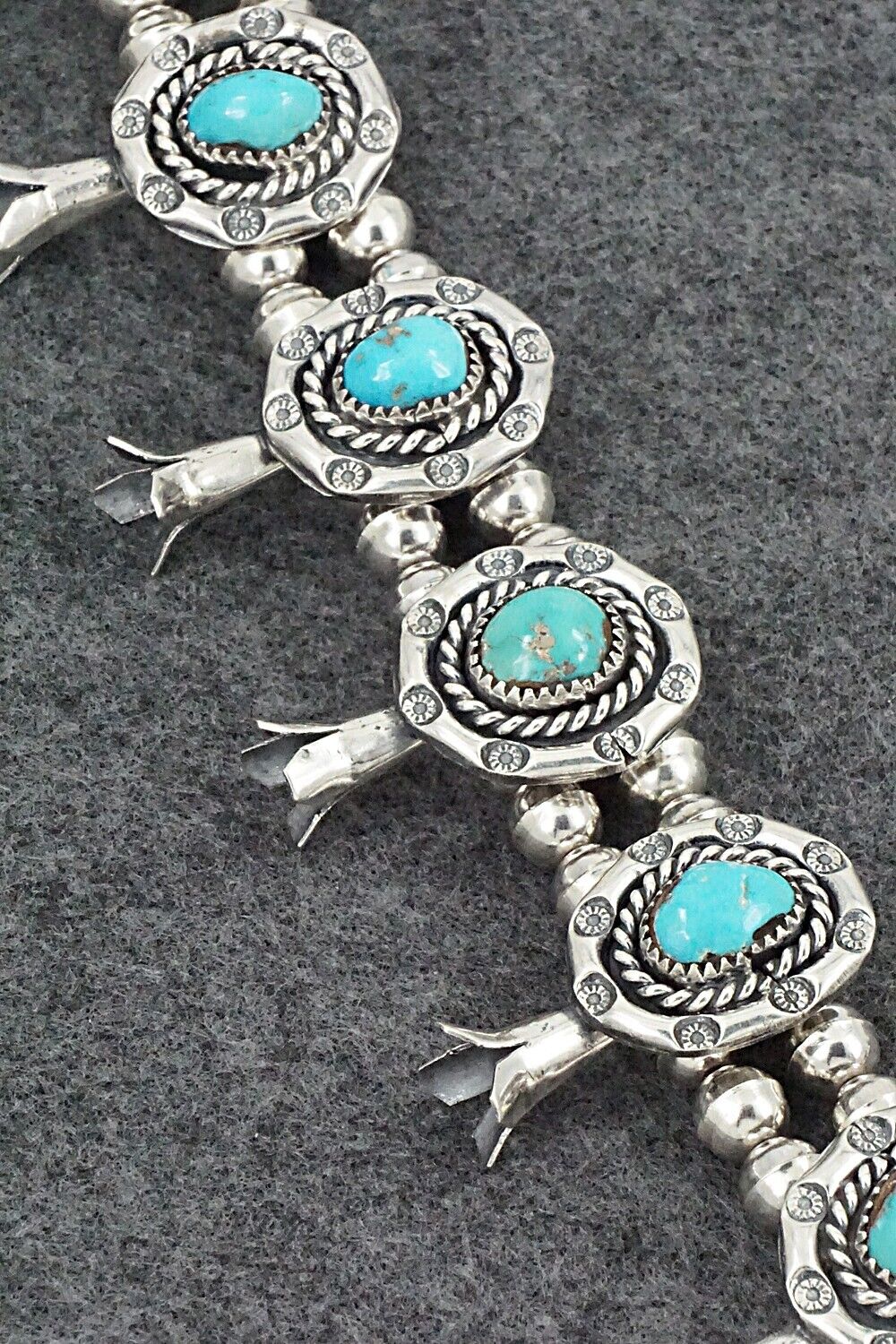 Vintage Turquoise & Sterling Silver Squash Blossom Necklace - Benjamin Haley