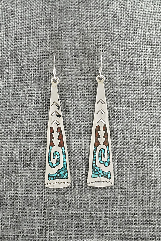 Turquoise, Coral Chip & Sterling Silver Earrings - Joleen Yazzie