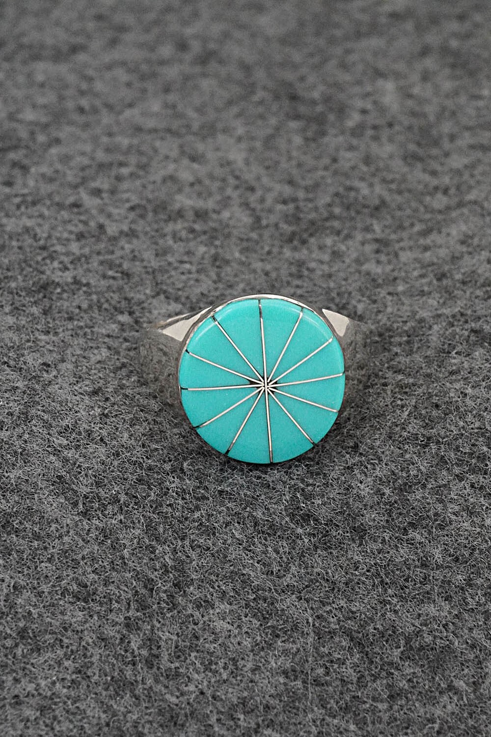 Turquoise & Sterling Silver Inlay Ring - Johnson Laweka - Size 10.5