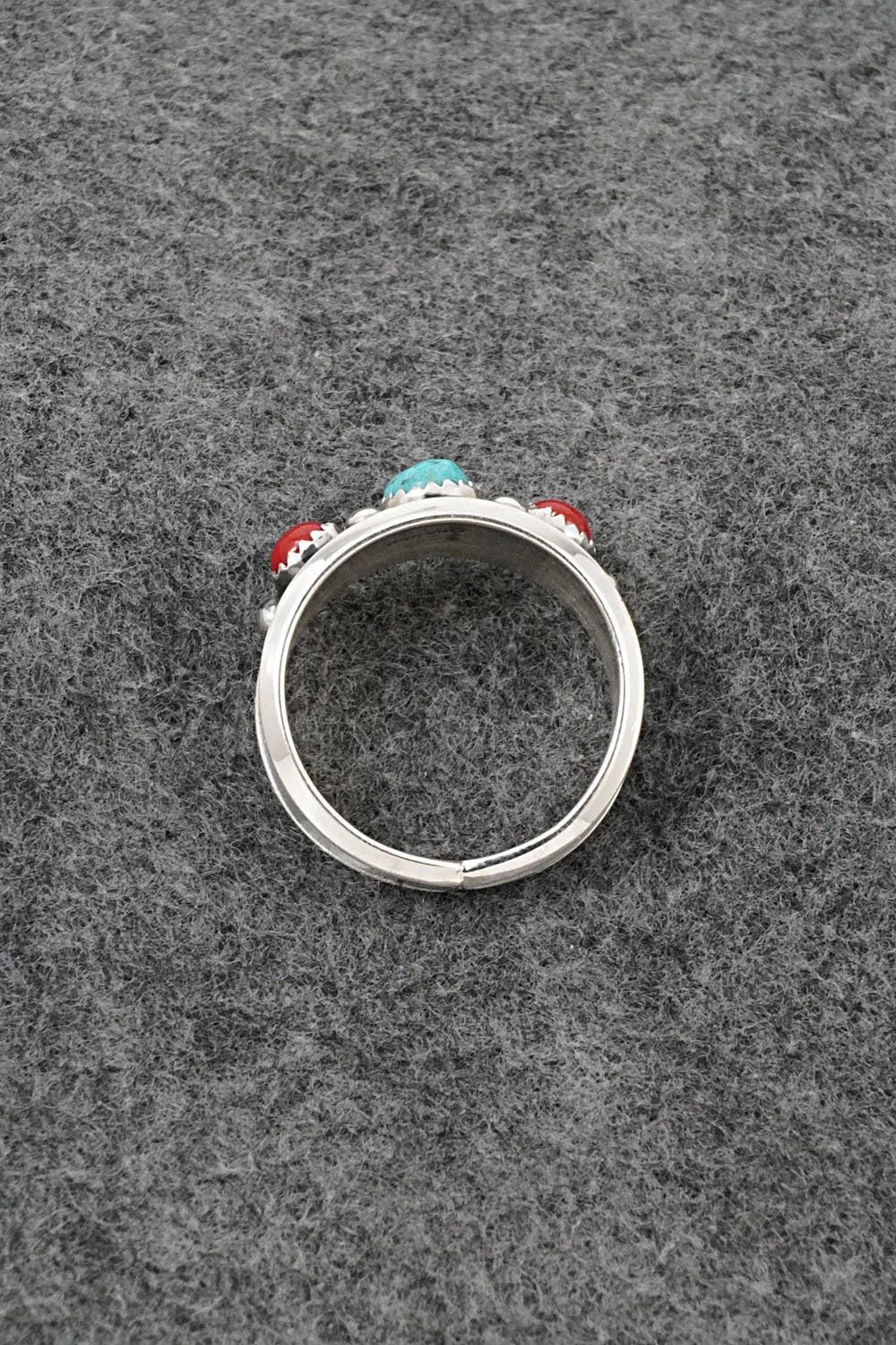 Turquoise, Coral & Sterling Silver Ring - Paul Largo - Size 13