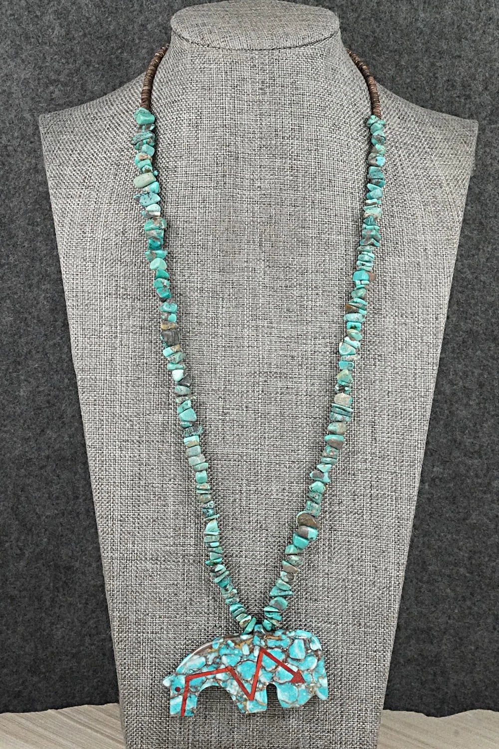 Turquoise Zuni Fetish Carving & Sterling Silver Necklace - Bernard Laiwakete