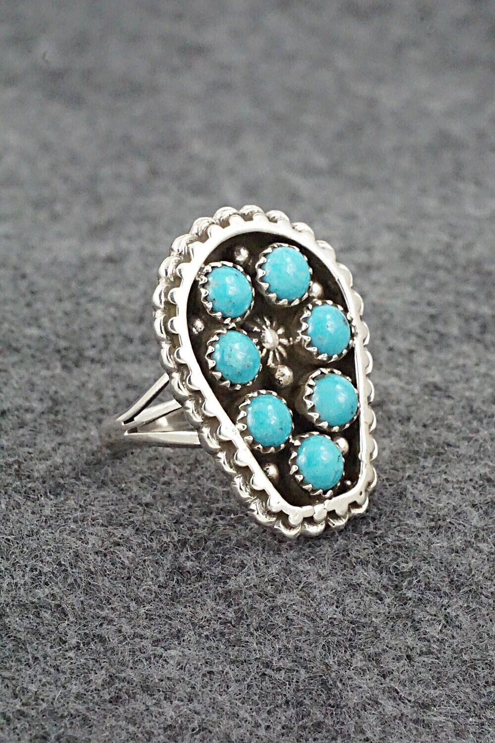 Turquoise & Sterling Silver Ring - Kenny Lonjose - Size 8