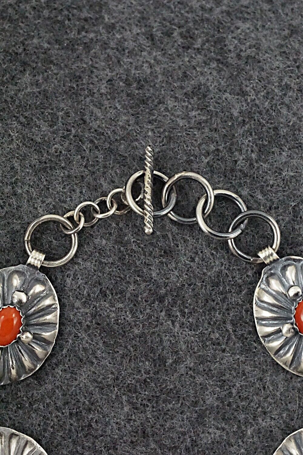 Coral and Sterling Silver Link Bracelet - Andrew Gordon