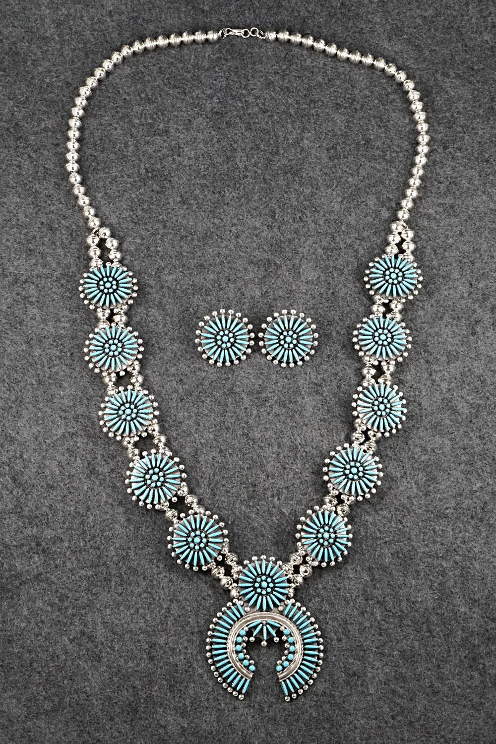 Turquoise & Sterling Silver Squash Blossom Set - Sibert Bowannie Sr.