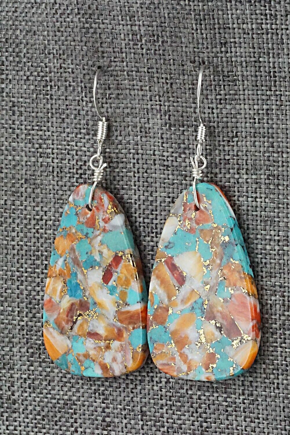 Spiny Oyster, Turquoise & Sterling Silver Earrings - Lupe Lovato