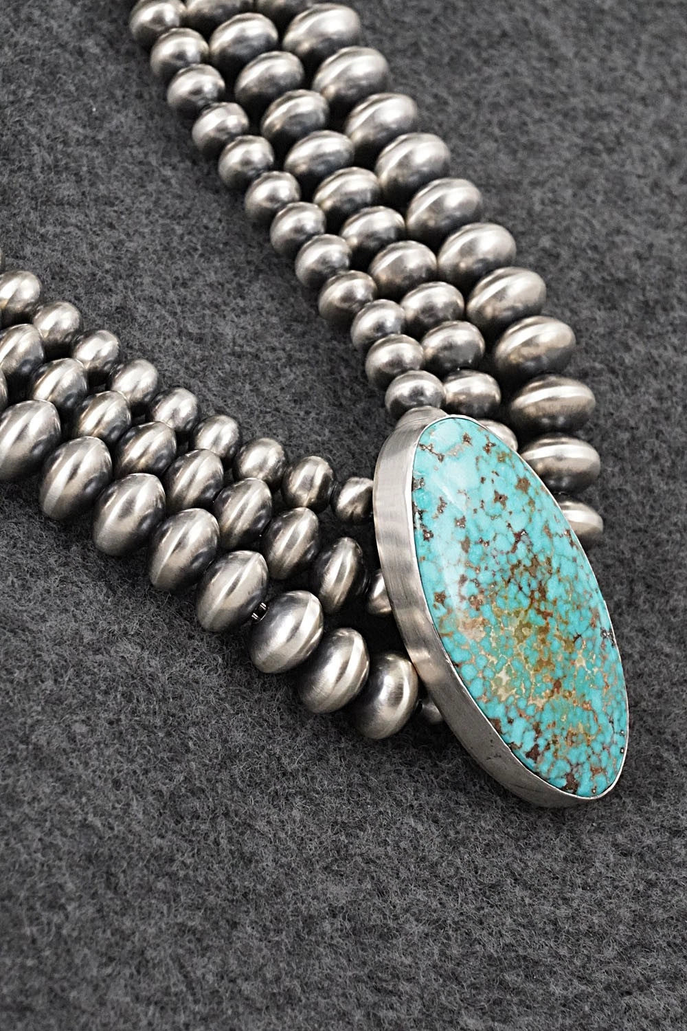 Turquoise & Sterling Silver Navajo Pearl Necklace - Gruber & Halwood