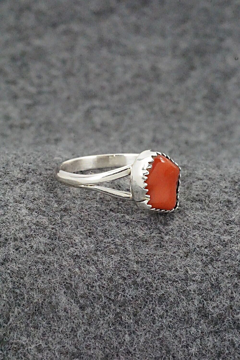 Coral & Sterling Silver Ring - Letricia Largo - Size 8.5