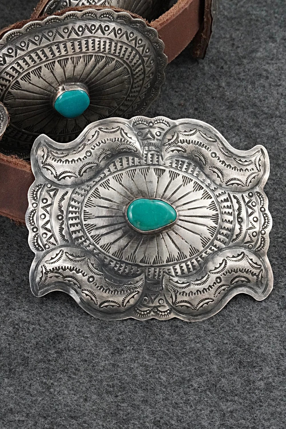 Turquoise, Sterling Silver & Leather Concho Belt - Dan Morgan