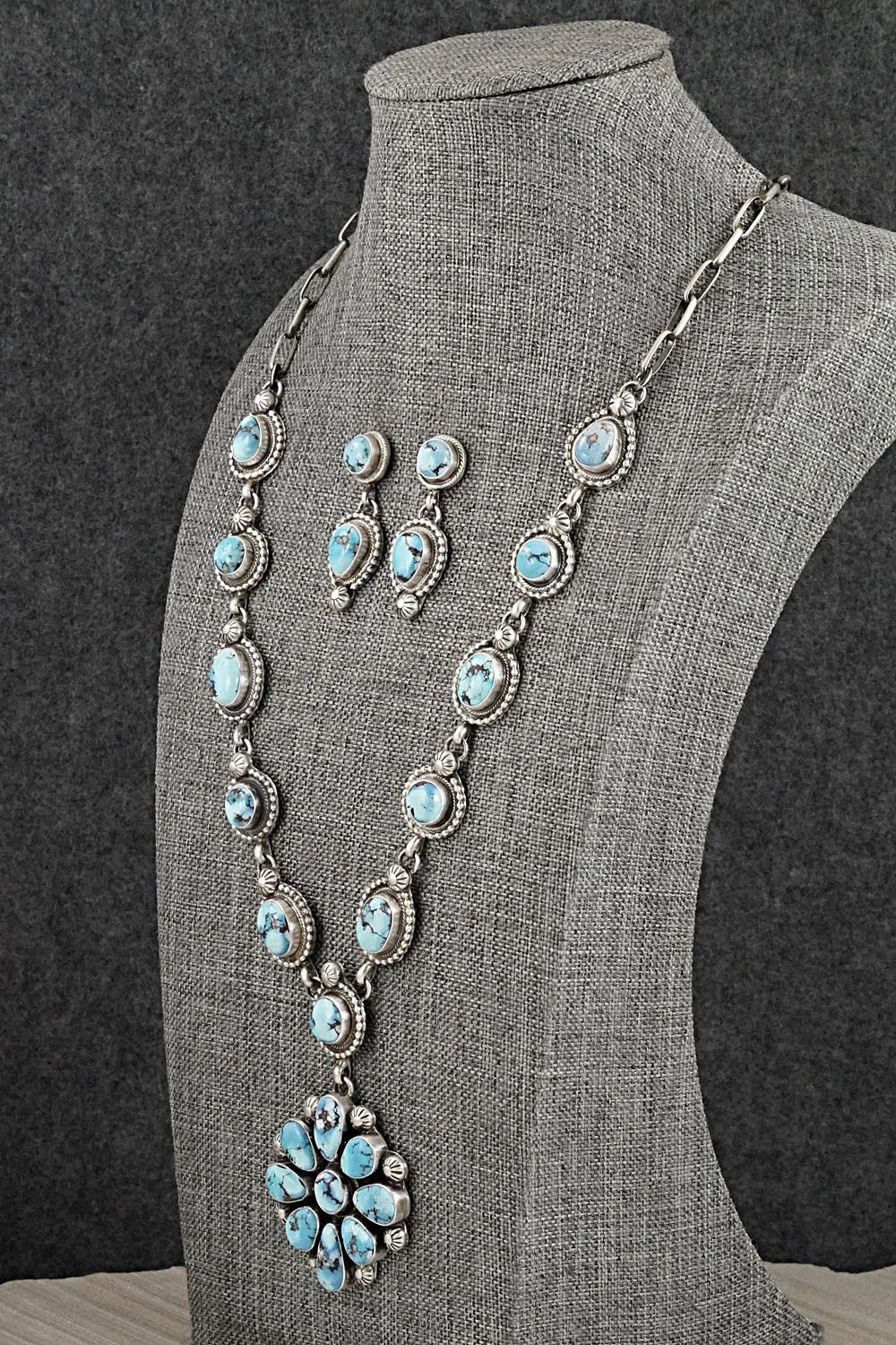 Turquoise & Sterling Silver Necklace and Earrings Set - Kathleen Livingston