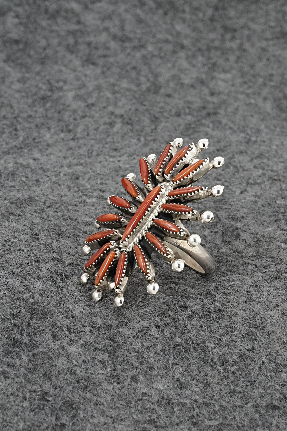 Coral & Sterling Silver Ring - Jack Etsate - Size 7.25