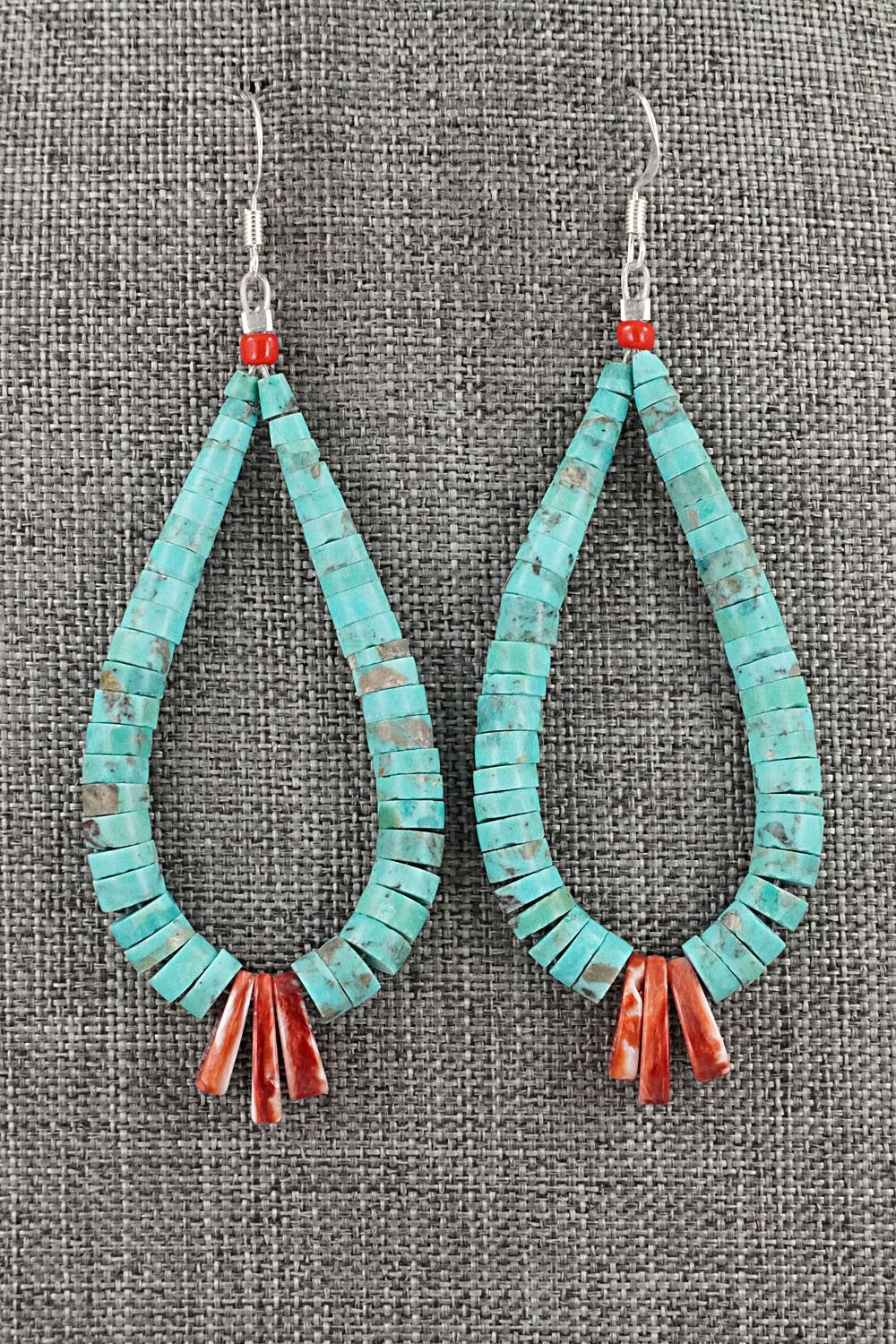 Turquoise, Spiny Oyster & Sterling Silver Earrings - Lupe Lovato