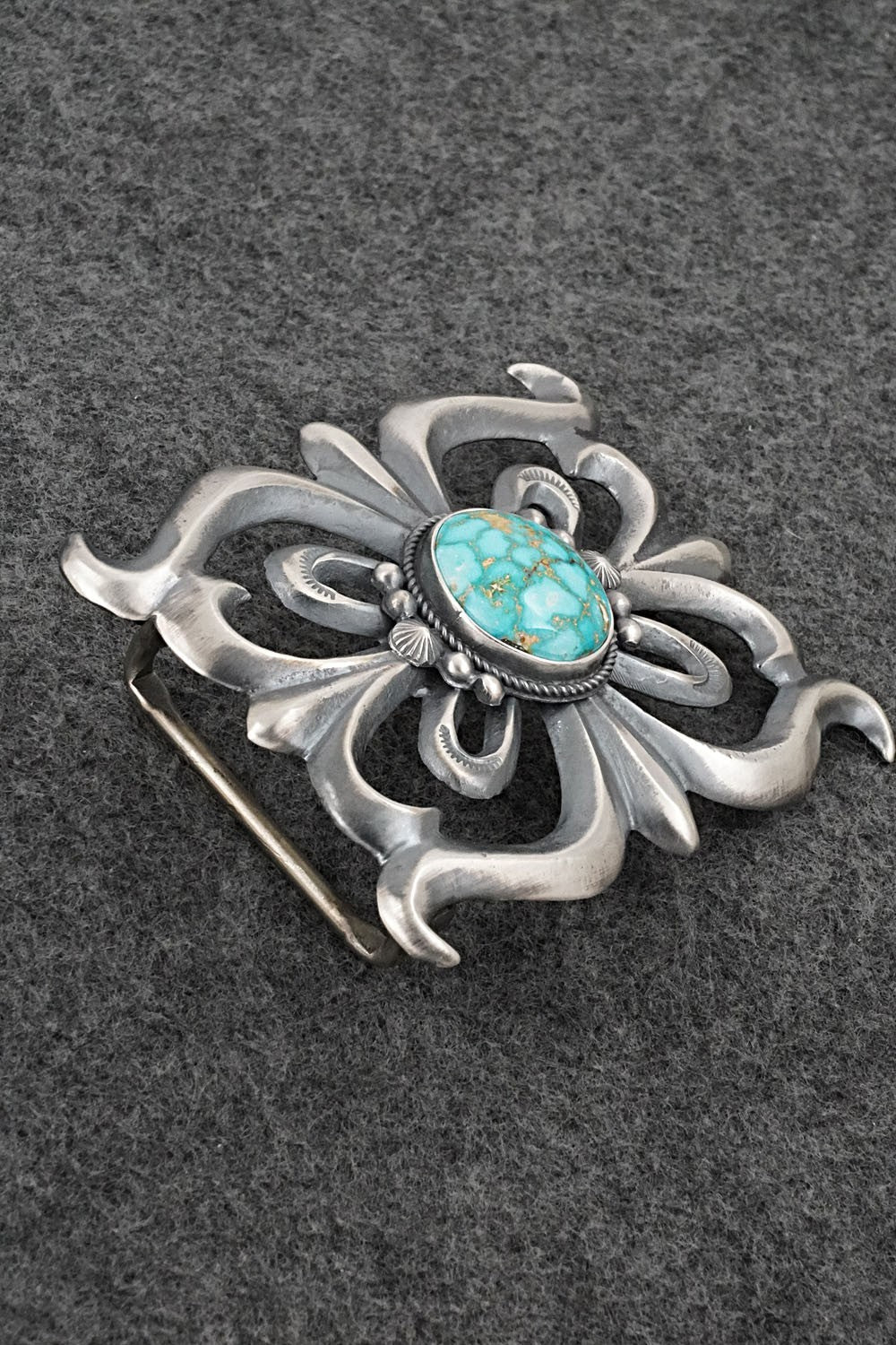 Turquoise & Sterling Silver Belt Buckle - Harrison Bitsue