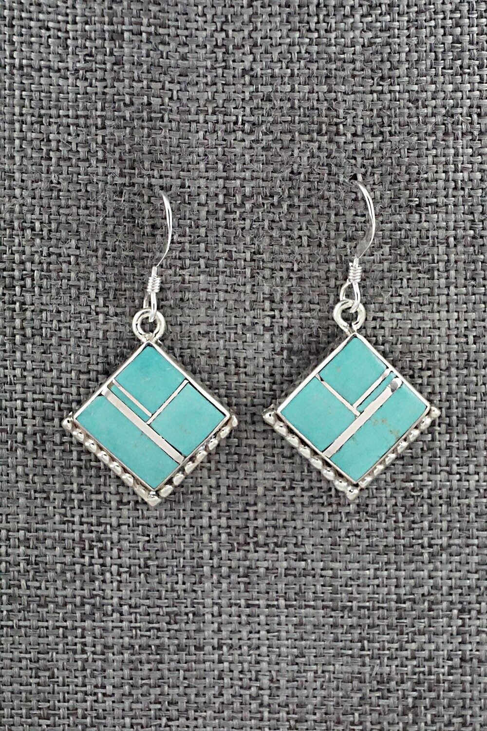 Turquoise & Sterling Silver Inlay Earrings - James Manygoats