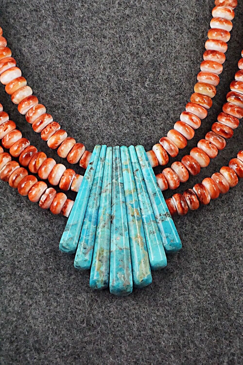 Turquoise, Spiny Oyster and Sterling Silver Necklace - Lupe Lovato