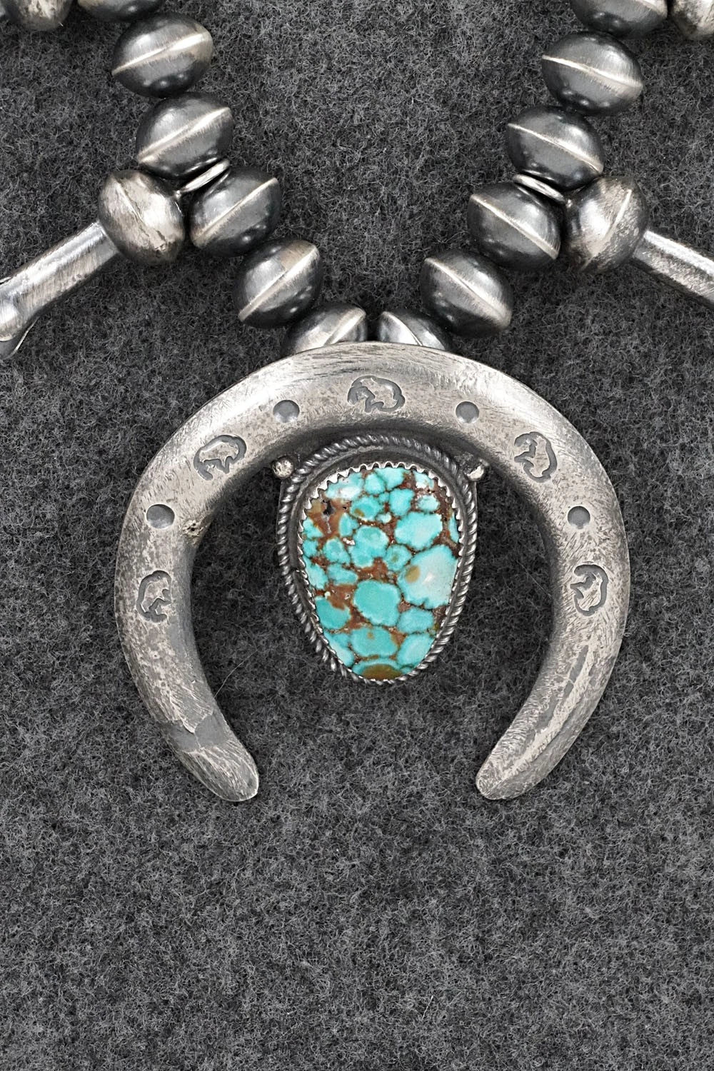 Turquoise & Sterling Silver Navajo Pearl Squash Blossom Necklace - Presley Haley