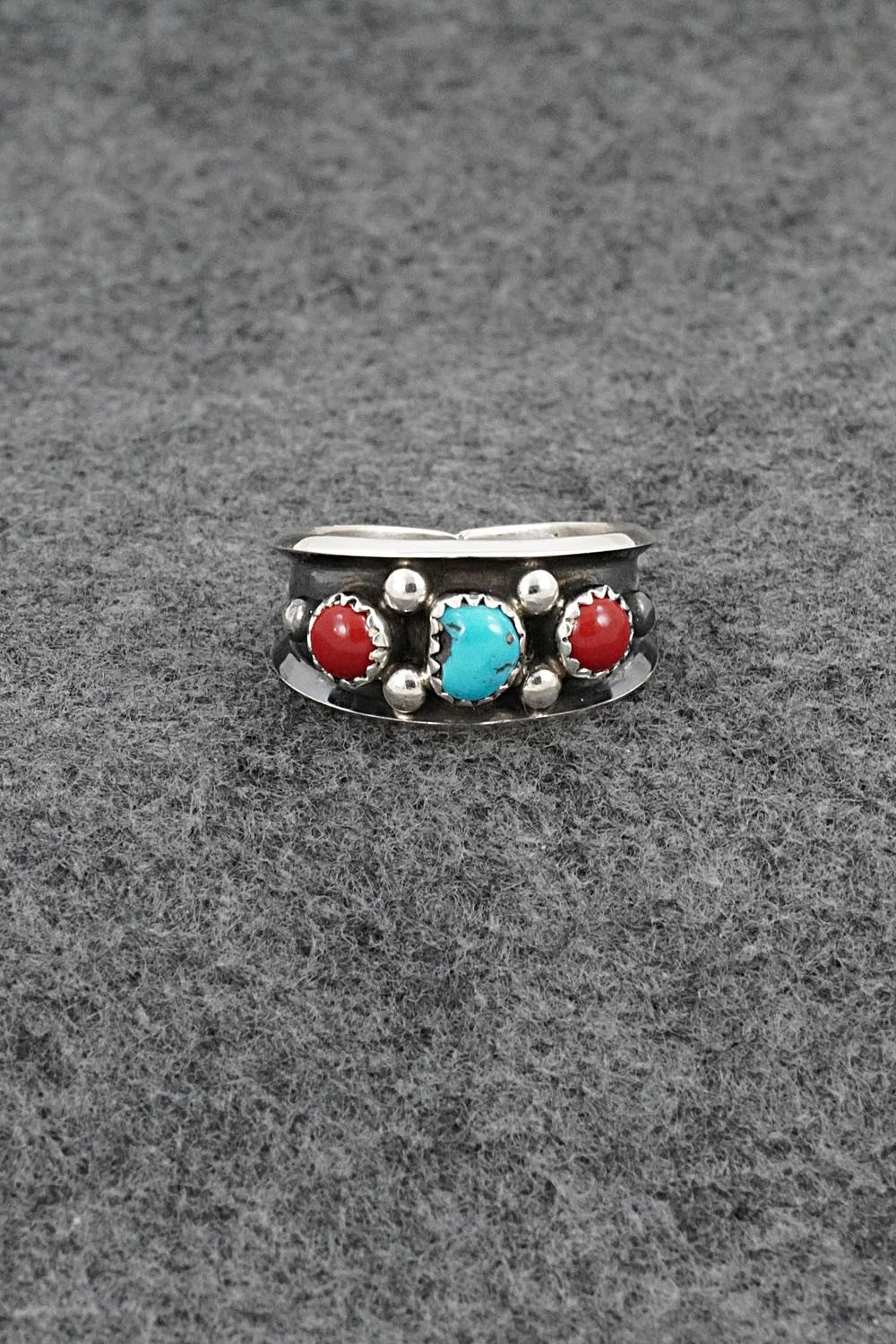 Turquoise, Coral & Sterling Silver Ring - Paul Largo - Size 11