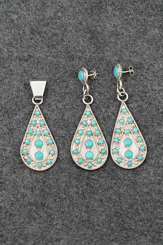 Turquoise & Sterling Silver Pendant and Earrings Set - Kenneth Hughte