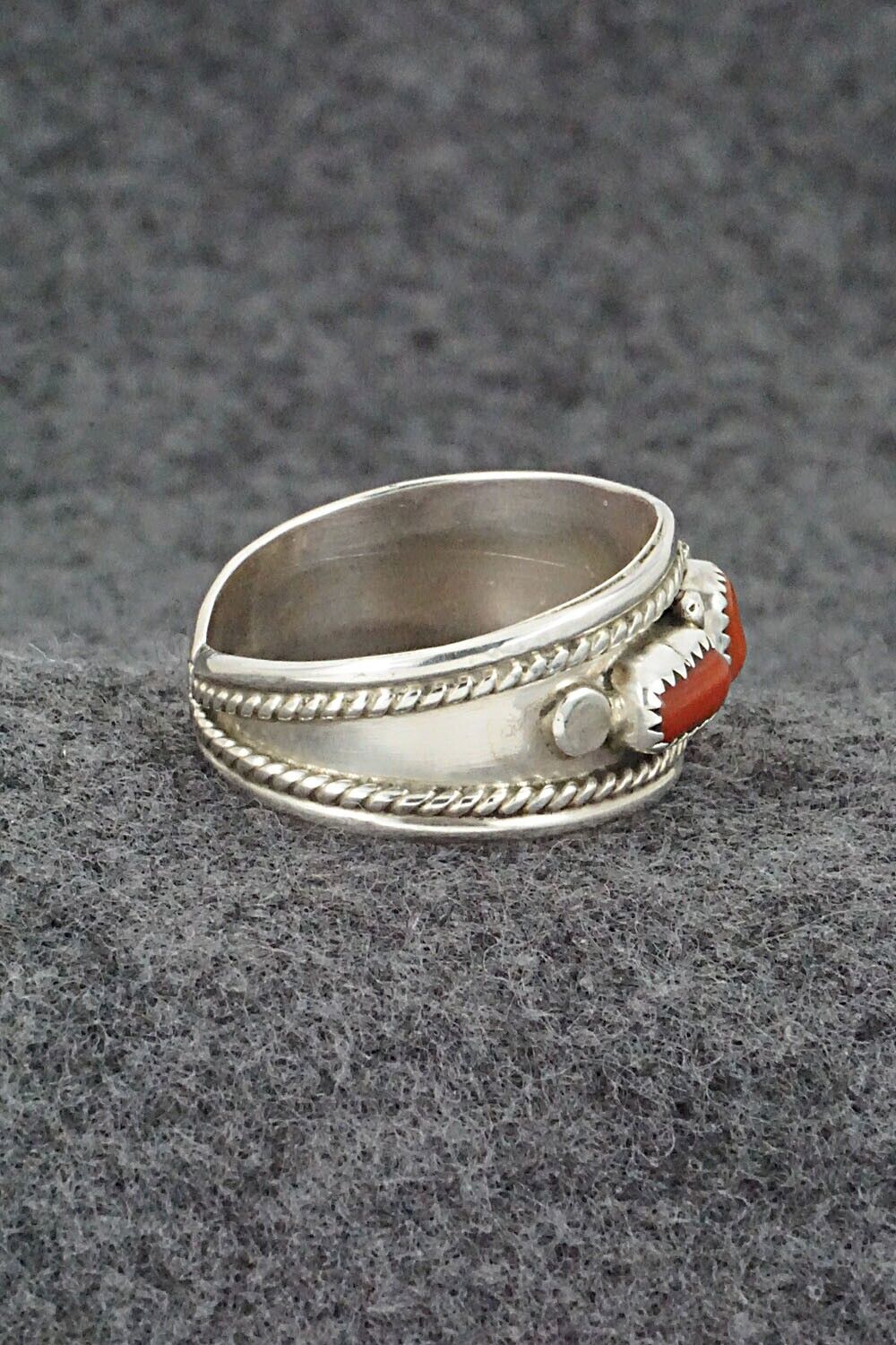 Coral & Sterling Silver Ring - Sondra Whitegoat - Size 11.5