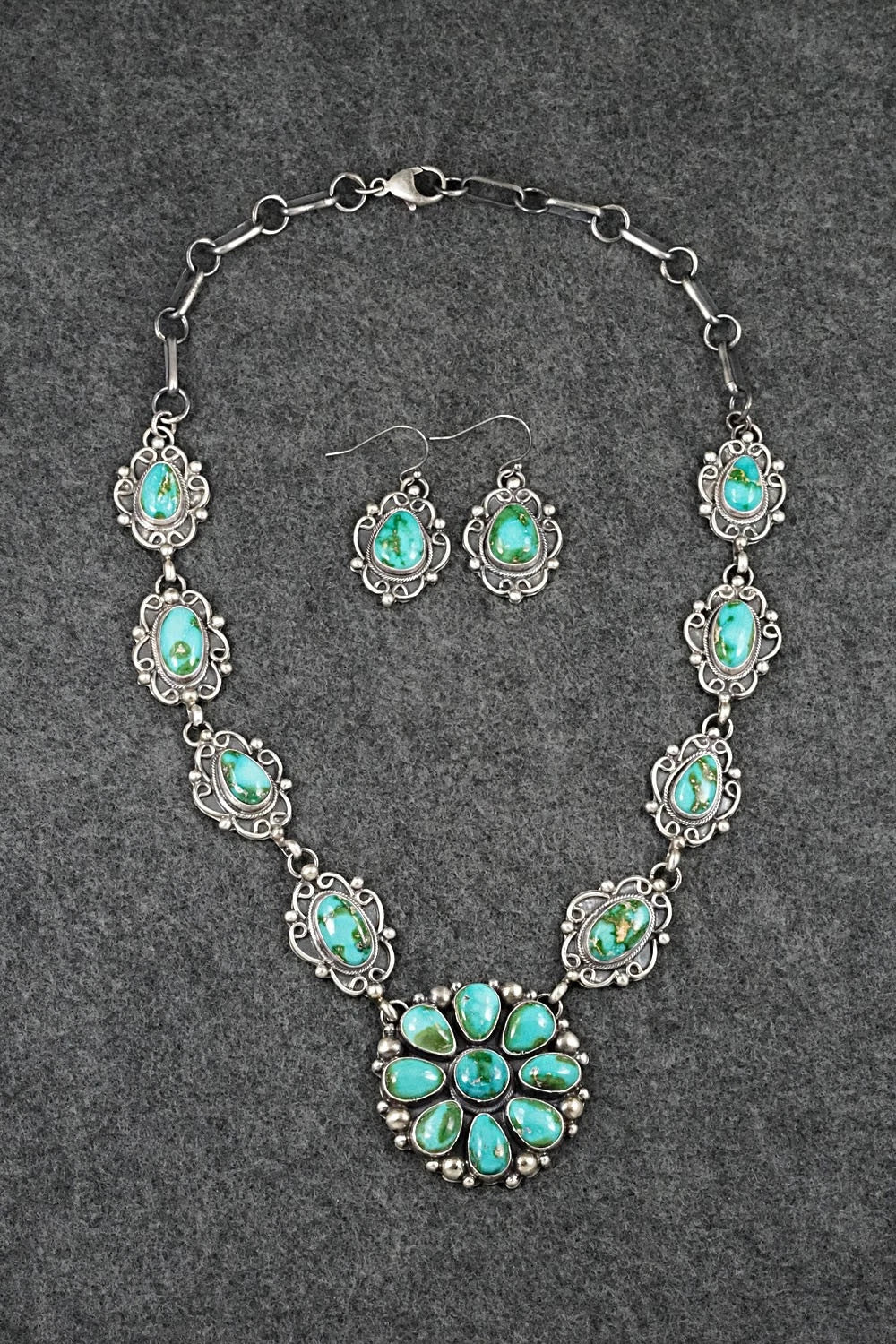 Turquoise & Sterling Silver Necklace and Earrings Set - Kathleen Livingston