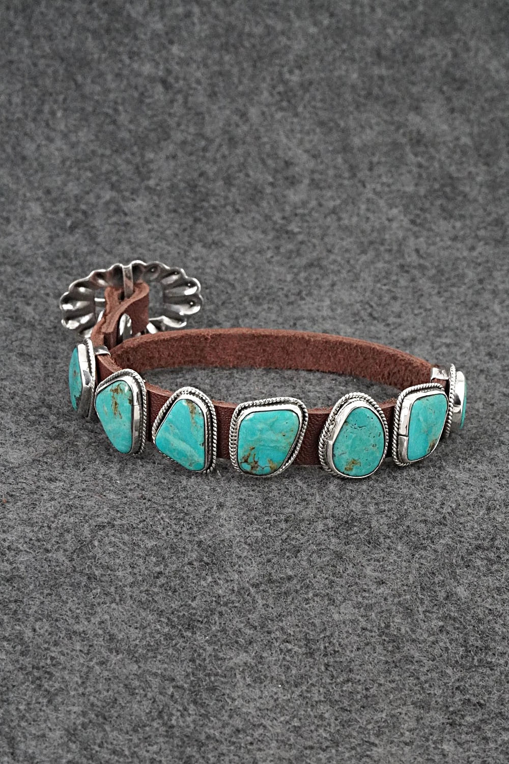 Turquoise, Sterling Silver & Leather Bracelet - Bonnie Willie