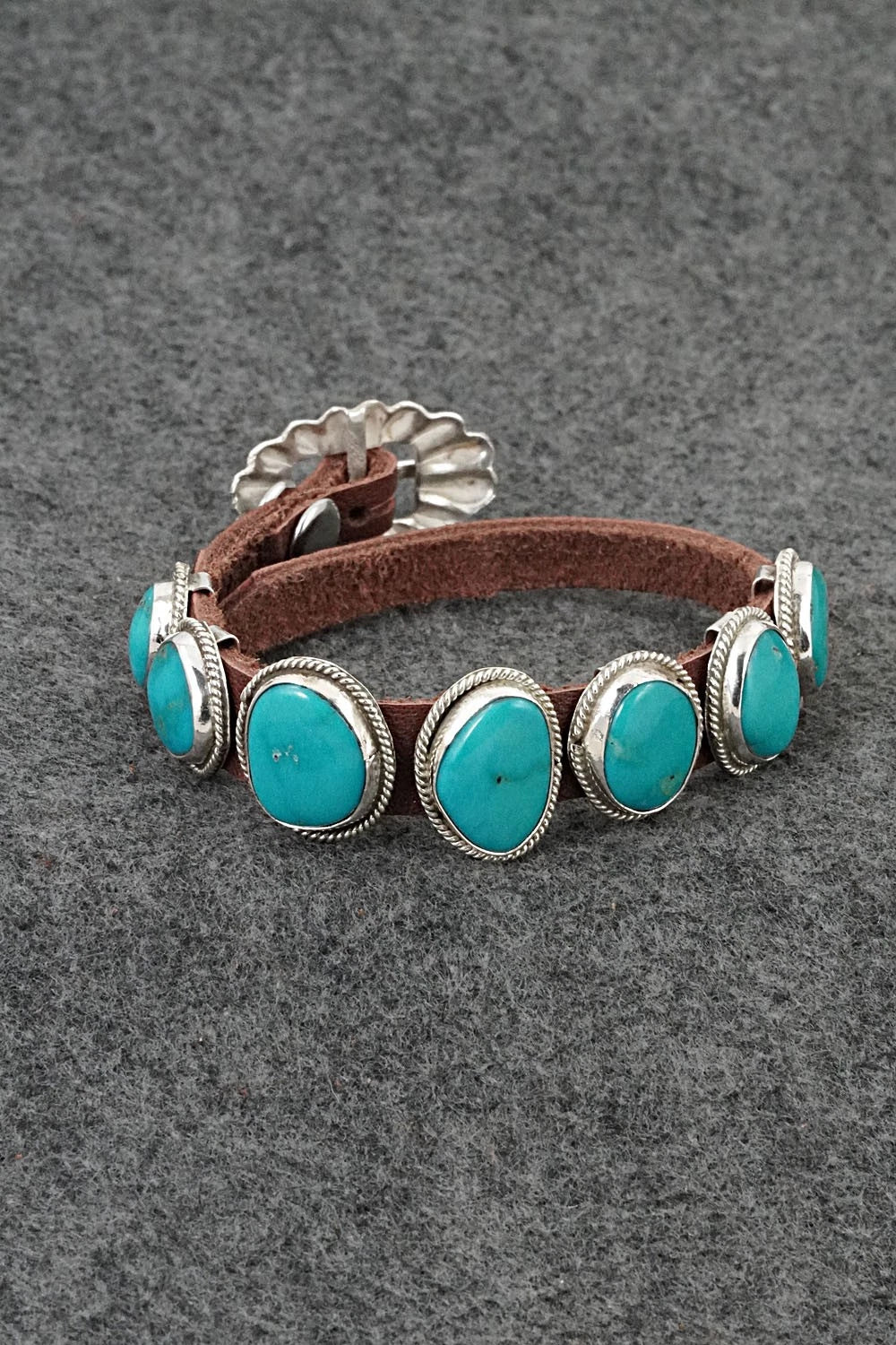 Turquoise, Sterling Silver & Leather Bracelet - Rosita Charlie
