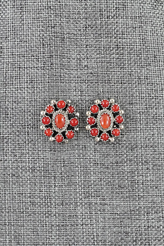 Coral & Sterling Silver Earrings - Nathaniel Curley