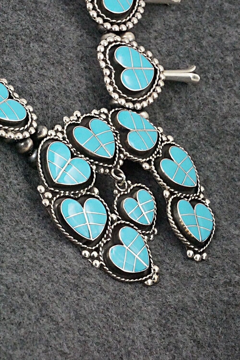 Turquoise & Sterling Silver Squash Blossom Set - Faye Lowsayatee