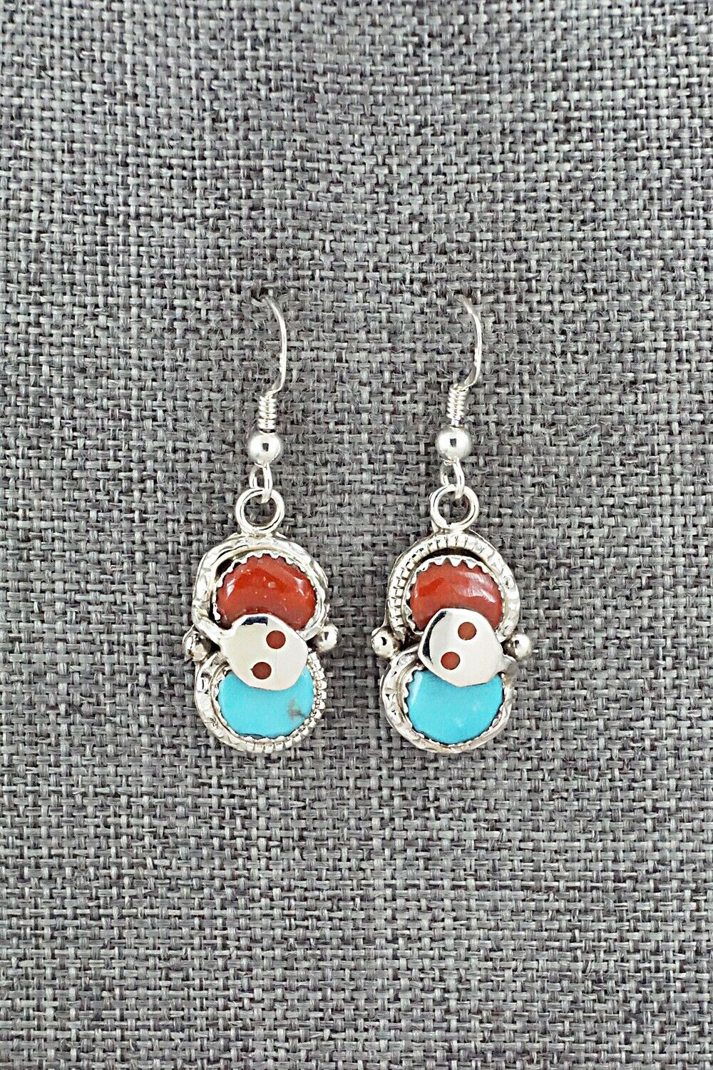 Turquoise, Coral & Sterling Silver Earrings - Joy Calavaza